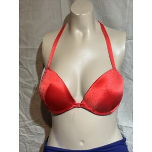 Curve Muse Womens Push Up Underwire Halter Front Close Bra Red 42B Racerback